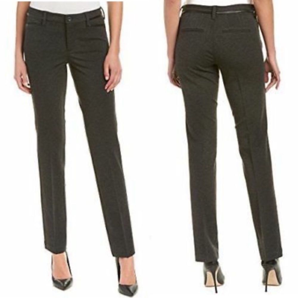 {NYDJ} Marilyn Straight Pants + Faux Leather Trim 10 NWT